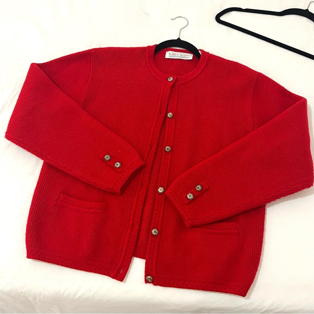 Red Wool blend Cardigan by Karen Scott